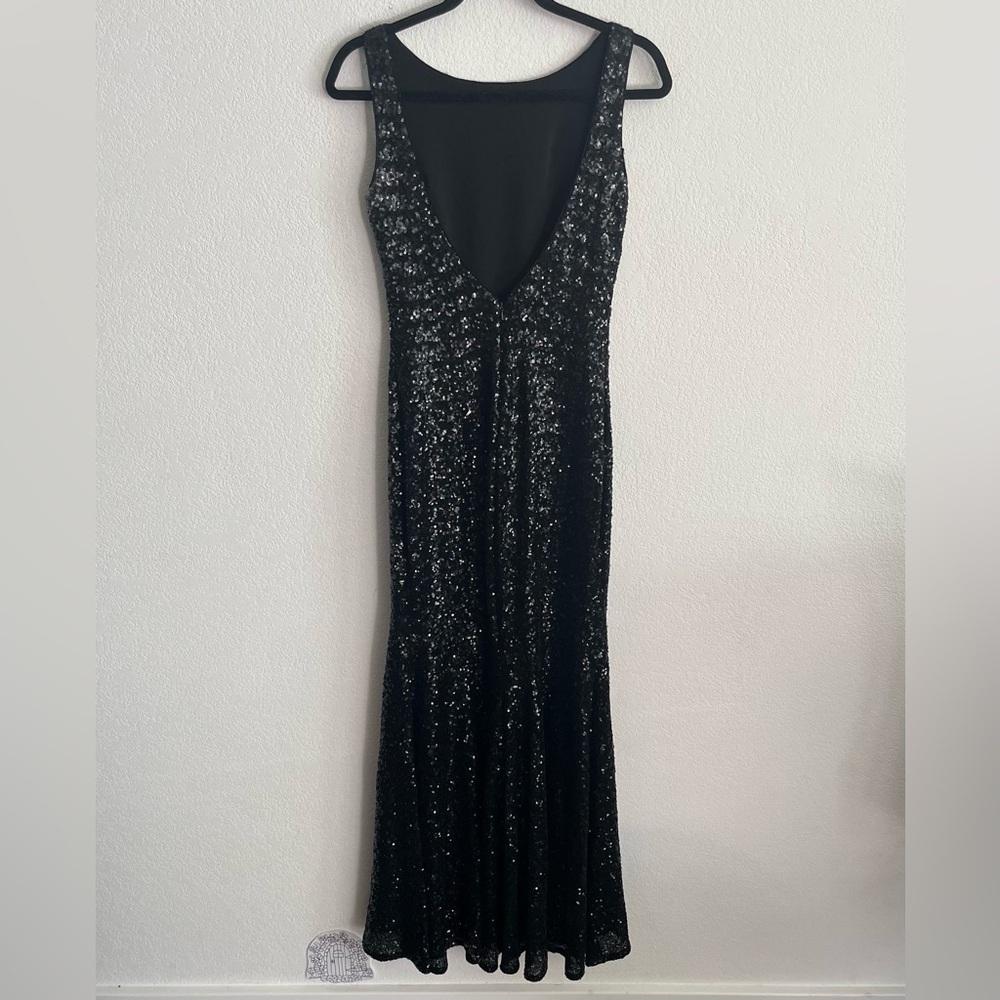 Theia Black Sequin Embellished Plunge Back Stargaze Gown - Picture 4 of 7